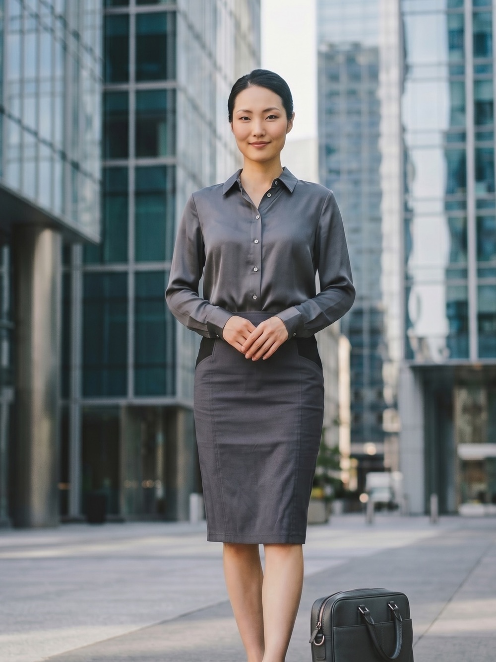 Chic Gray and Black Pencil Skirt
